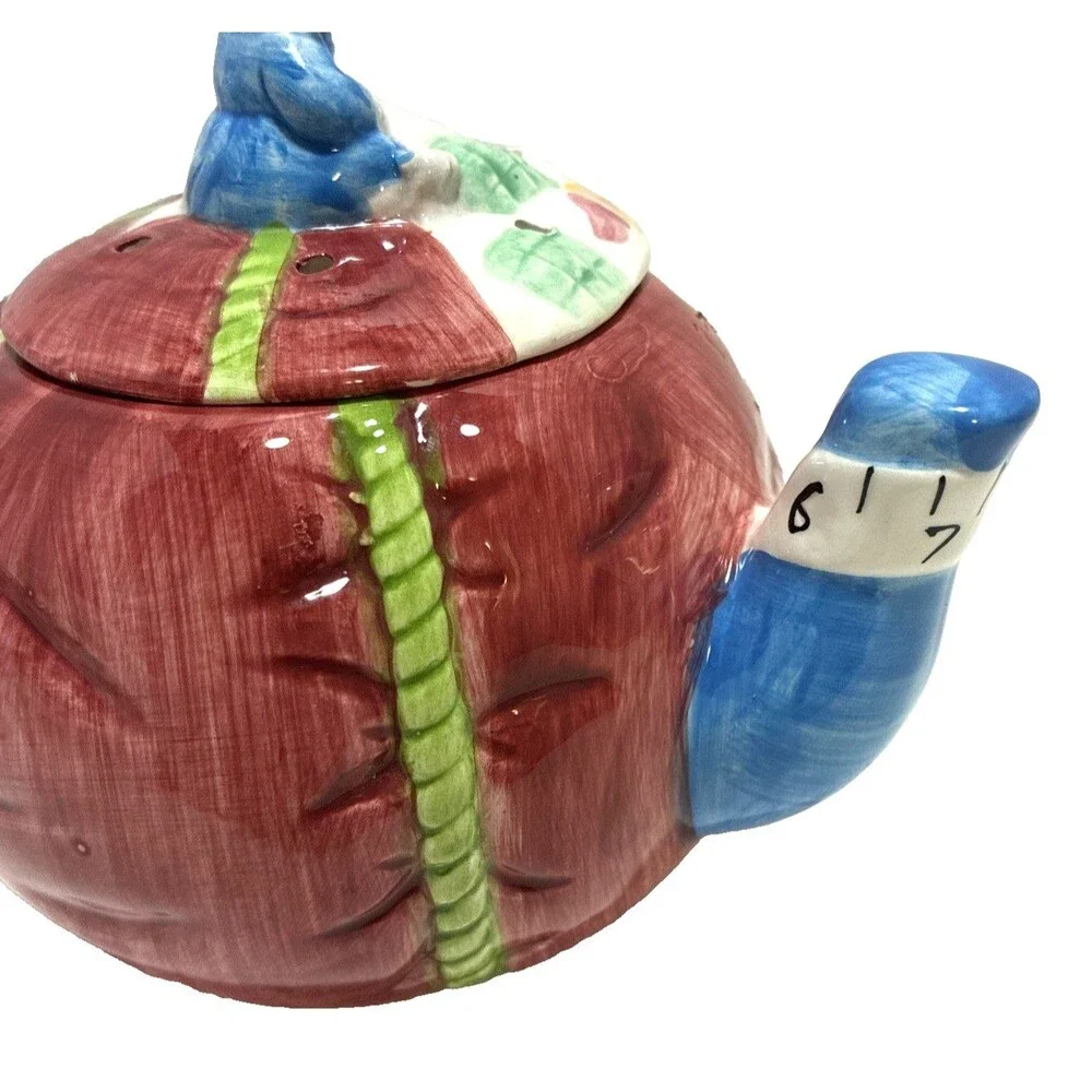 Vintage LEFTON China Tea Pot Ceramic Mouse Sewing Basket Theme - Hand Painted